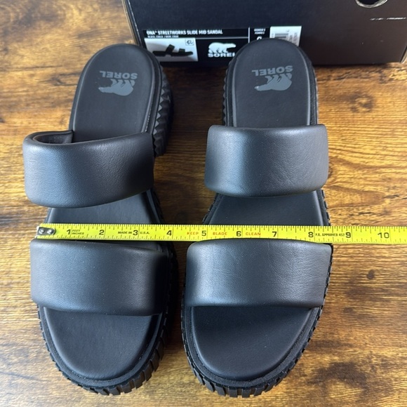 Sorel Black Leather Streetwear Slide Sandals - Picture 10 of 10